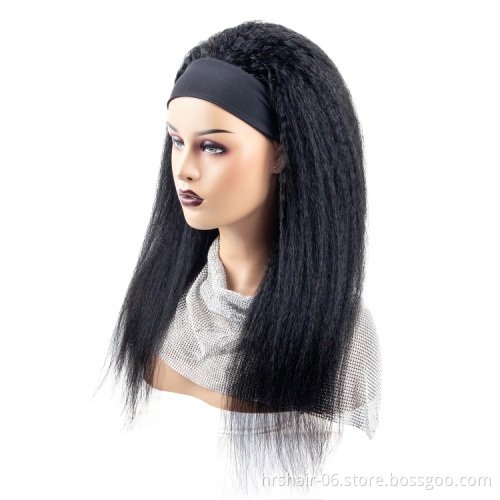 Year end Promotion 200% density kinky straight yaki headband wig Wholesale price 100% human hair India hair wig for black woman